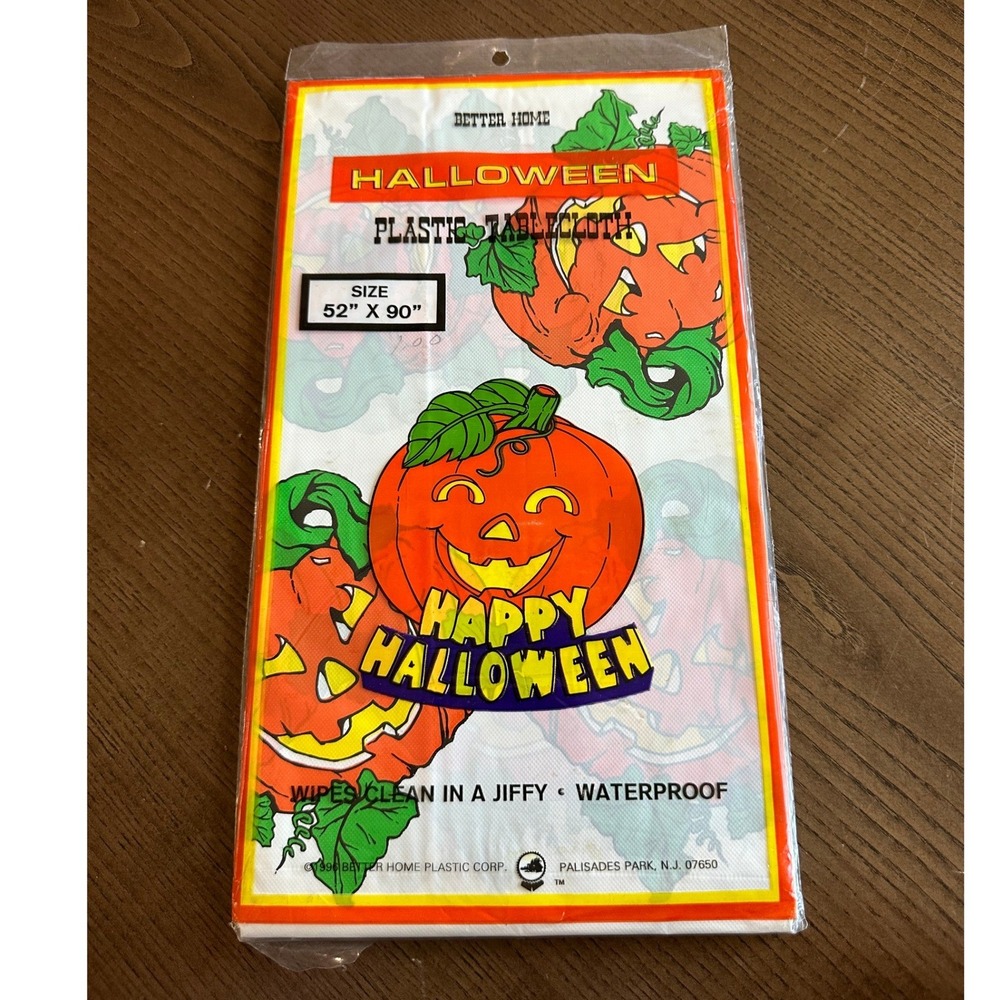 Vtg 1996 Better Home Halloween Plastic Tablecloth Jack-O-Lantern‎ Pumpkin 52x90